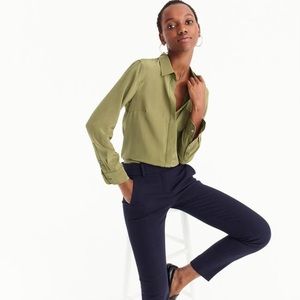 J. Crew Olive Green Silk Button-Up Shirt - Size 2
